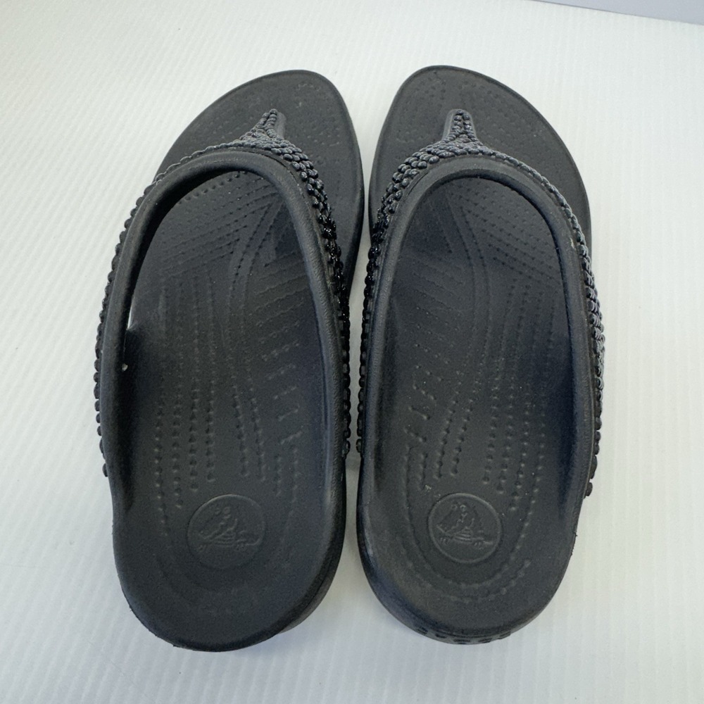 Crocs Sloane Embellished Beaded Sandal Women Black Thong Slide Slip On Size 8 - Picture 6 of 7